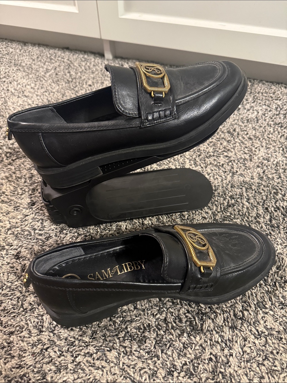 Sam & Libby Women’s Black Loafers Gold Buckle Slip-On Size 9